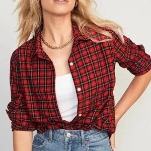 NWT Old Navy Red Plaid Flannel Classic Shirt Size XS